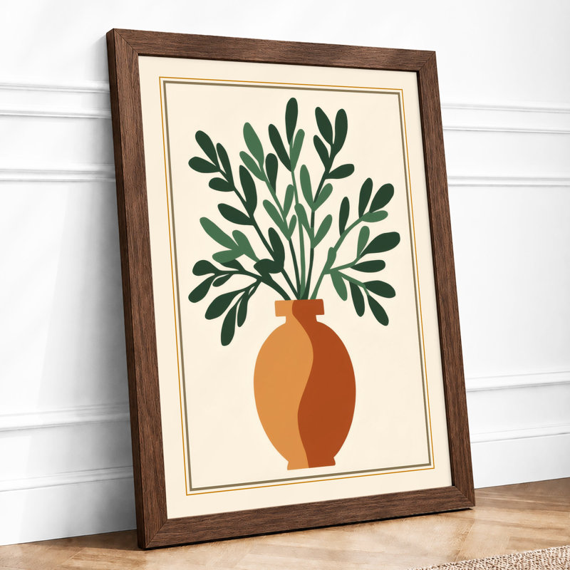 Terracotta Vase And Ferns Botanical - Print, Walnut, A4 - 29.7 x 21.0 cm