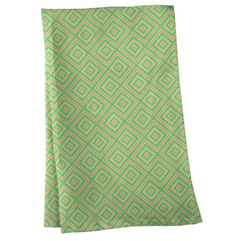 Serviette de thé carrée en treillis, Vert / Brun, Sergé de coton