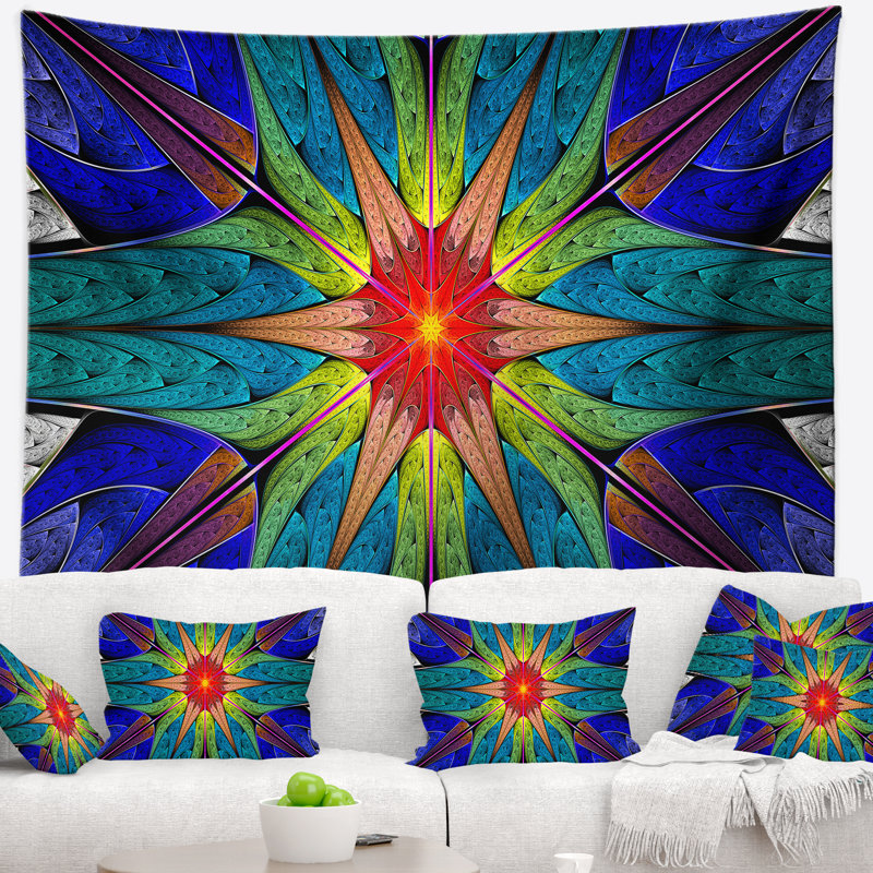 Tapisserie fleur en couleurs fractales abstraites, H 50 po x l 60 po