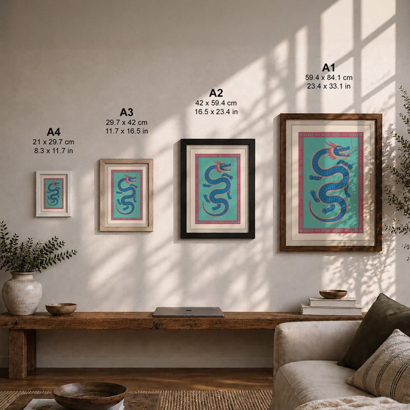 Coiled Serpent Art Deco - Framed Print, A2 - 59.4 x 42.0 cm, Oak