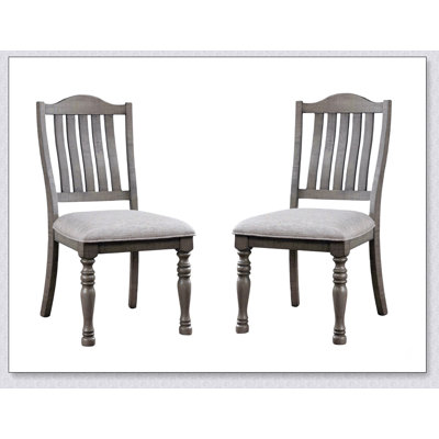 Transitional Style 2pcs Side Chairs Antique Gray Solid wood Gray Fabric Dining Room Furniture Chair Turned Legs