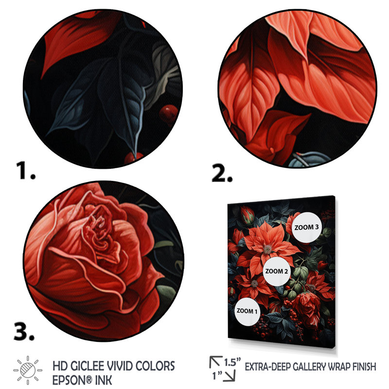 Danzell Poinsettia Flower Noir II - impression, Cadre photo noir, H 20 po x l 12 po x P 1 po