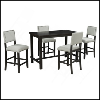 5-Piece Counter Height Dining Set, Classic Elegant Table And 4 Chairs In Espresso
