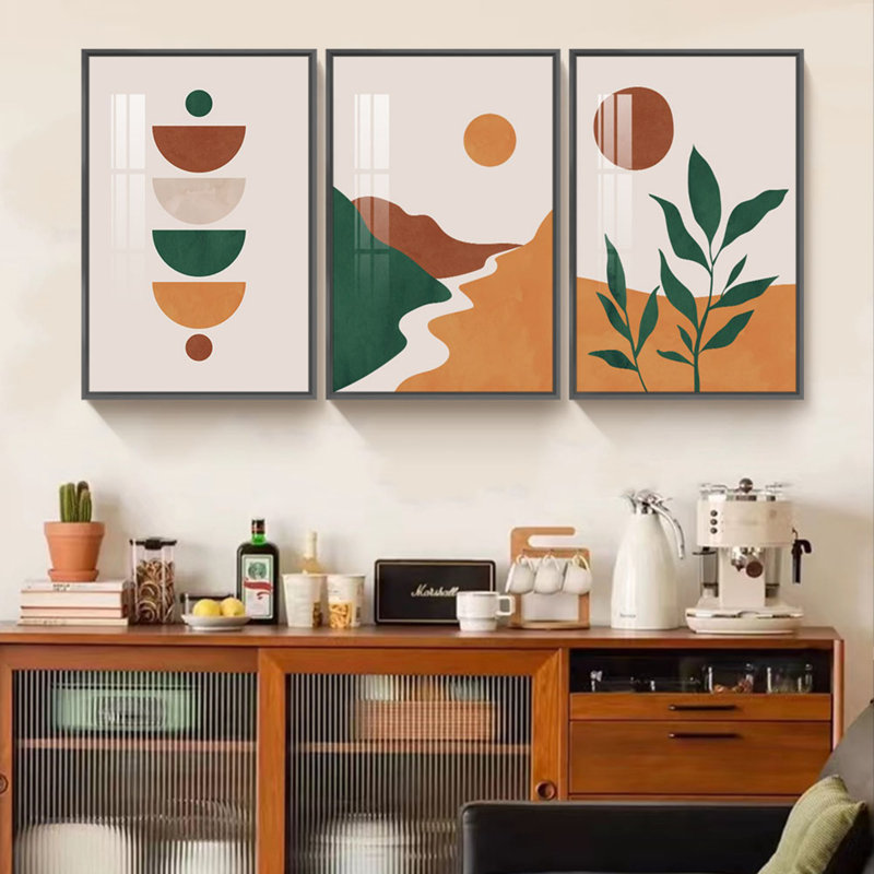 Art mural moderne sur toile encadré 3 pièces Boho, L 48,5 po x H 24,6 po, Noir