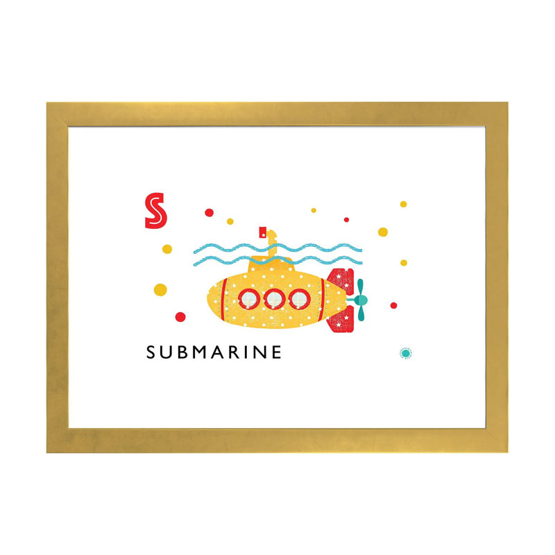 S Is For Submarine - Imprimé, Papier encadré doré, Blanc, H 24 po x l 32 po x P 1 po