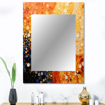Fiery Fusion IV - grand miroir mural abstrait, miroir décoratif moderne, impression d'art en métal