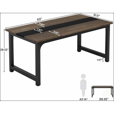63-Inch Large Modern Computer Desk for Home Office with Heavy-Duty Steel Frame, Spacious Desktop, and Adjustable Feet