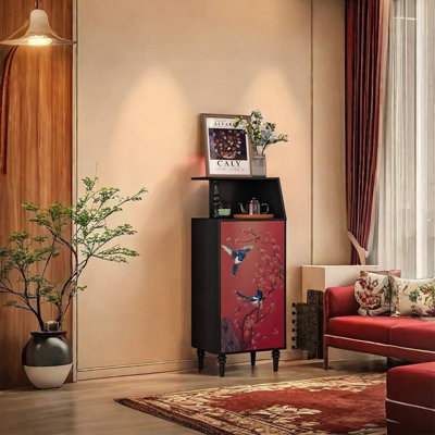 Solid Wood Leg Cabinet with Retro Painted Doors