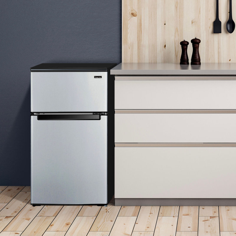 Compact Stainless Steel 3.1 cu ft Mini Refrigerator with Top Freezer