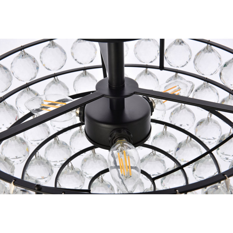 Kieron 5-Light Dimmable Crystal Flush Mount, Black, 10" H x 12" W x 12" D