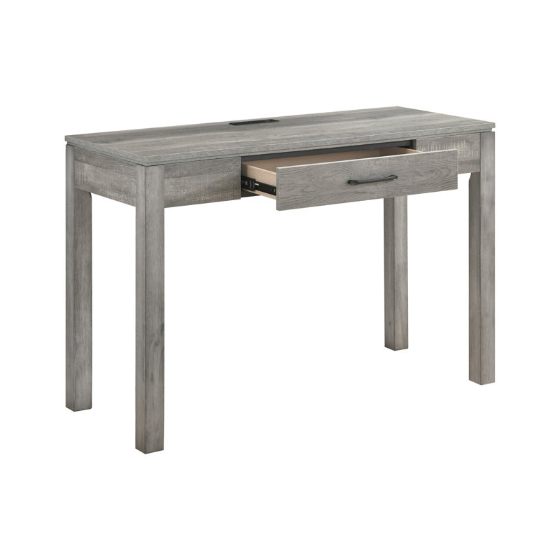 Bureau d'écriture gris avec tiroir et prise de courant intégrée - Table d'étude élégante avec port USB