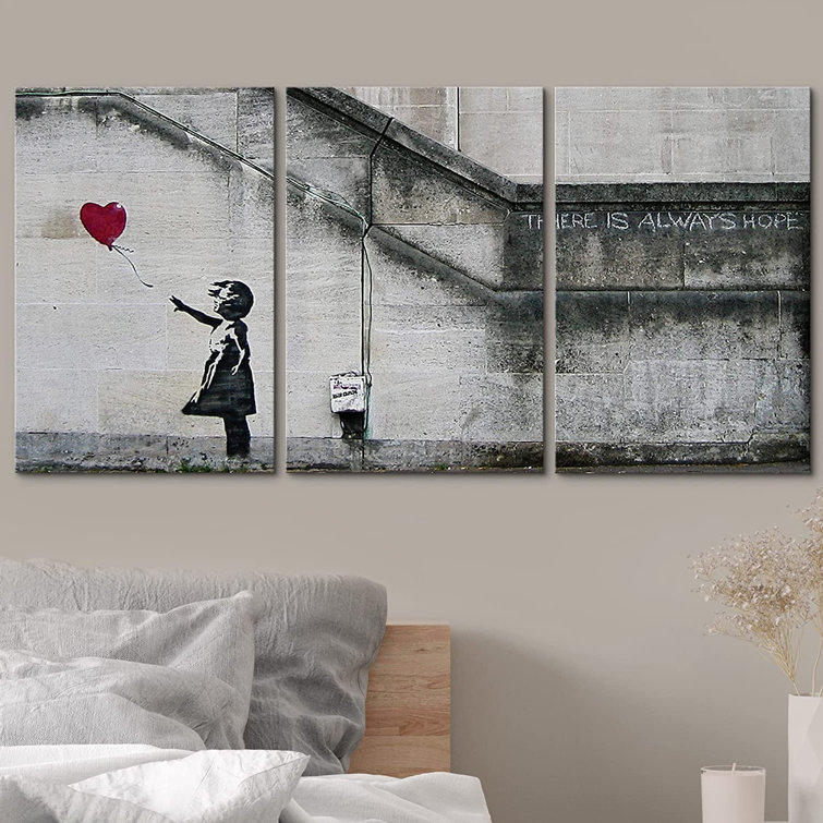 IDEA4WALL Pop Urban Street Girl and Heart Balloon Banksy There is Always  Hope Colorful Canvas Bold Art Print