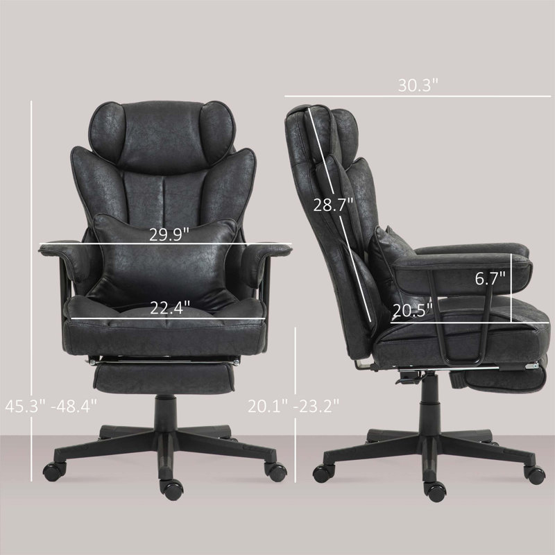 Black Faux Leather High Back Swivel Executive Chair with Footrest