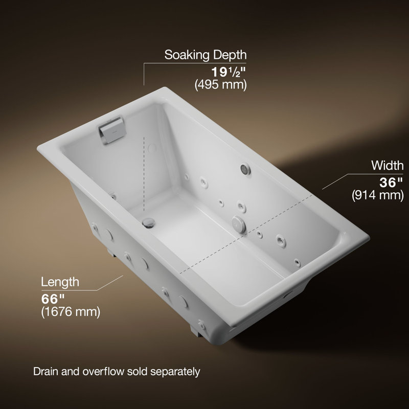 Tea-for-Two 66" x 36" Dop-In Effervescence Whirlpool Bath with Spa Package, Ice Grey