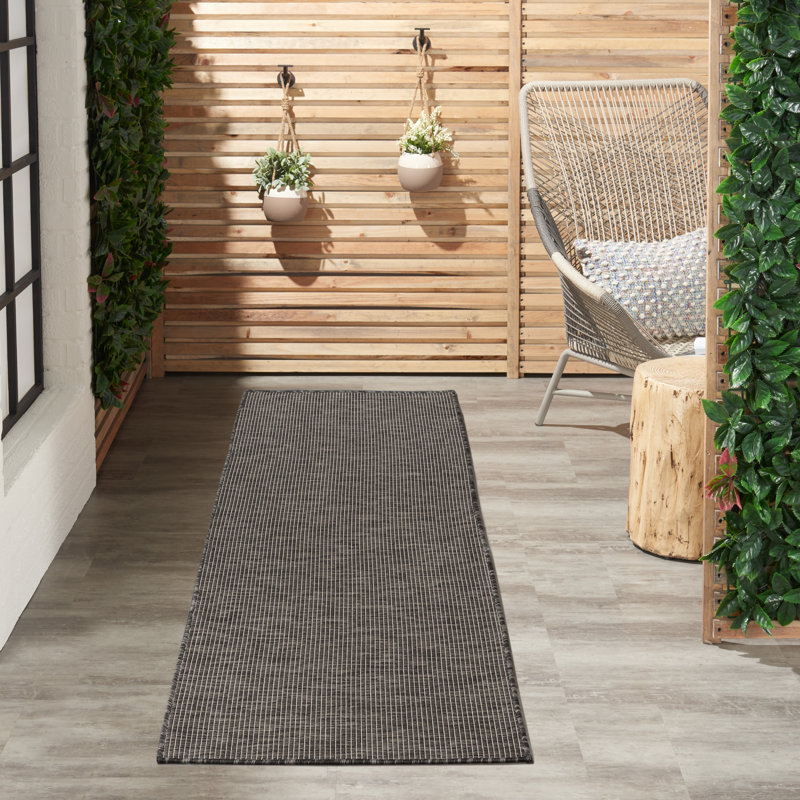 Lillehammer Solid Indoor/Outdoor Area Rug, Runner 2' x 6', Charcoal