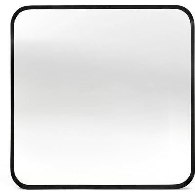 Wall Mount Mirror for Bathroom, Brushed Black Metal Framed Rounded Corner Square Rectangular Vanity Mirror (30" x 30", Black)