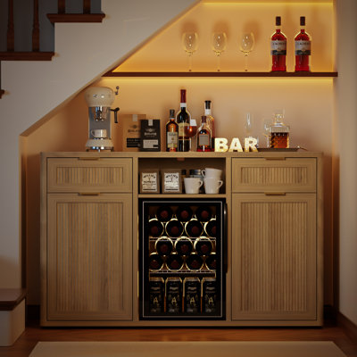 Armoire à café avec mini-réfrigérateur, armoire à vin avec tiroir caché, buffet pour le salon, la cuisine et la salle à manger