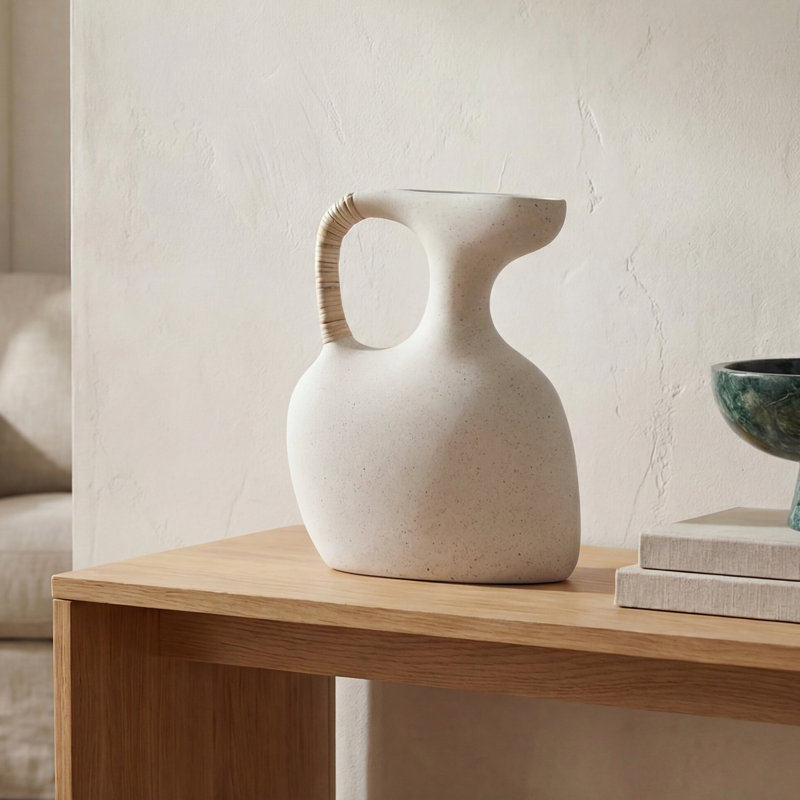 Vila 13In Sculptural Vessel Cream White, 13" H x 3.5" W x 11" D
