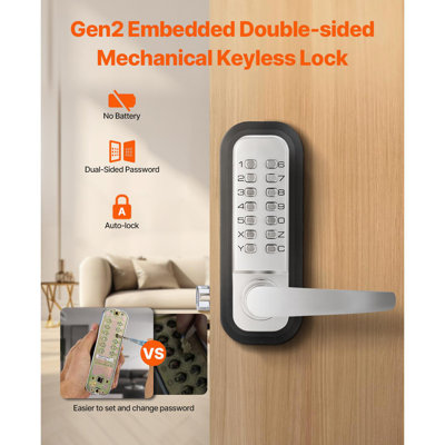 Mechanical Keyless Entry Door Lock 14 Key Mechanical Keypad Lock for Home Sliver