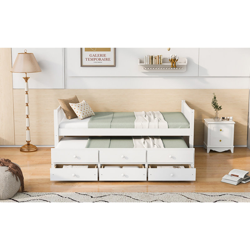 Daybed with Trundle and Drawers, White