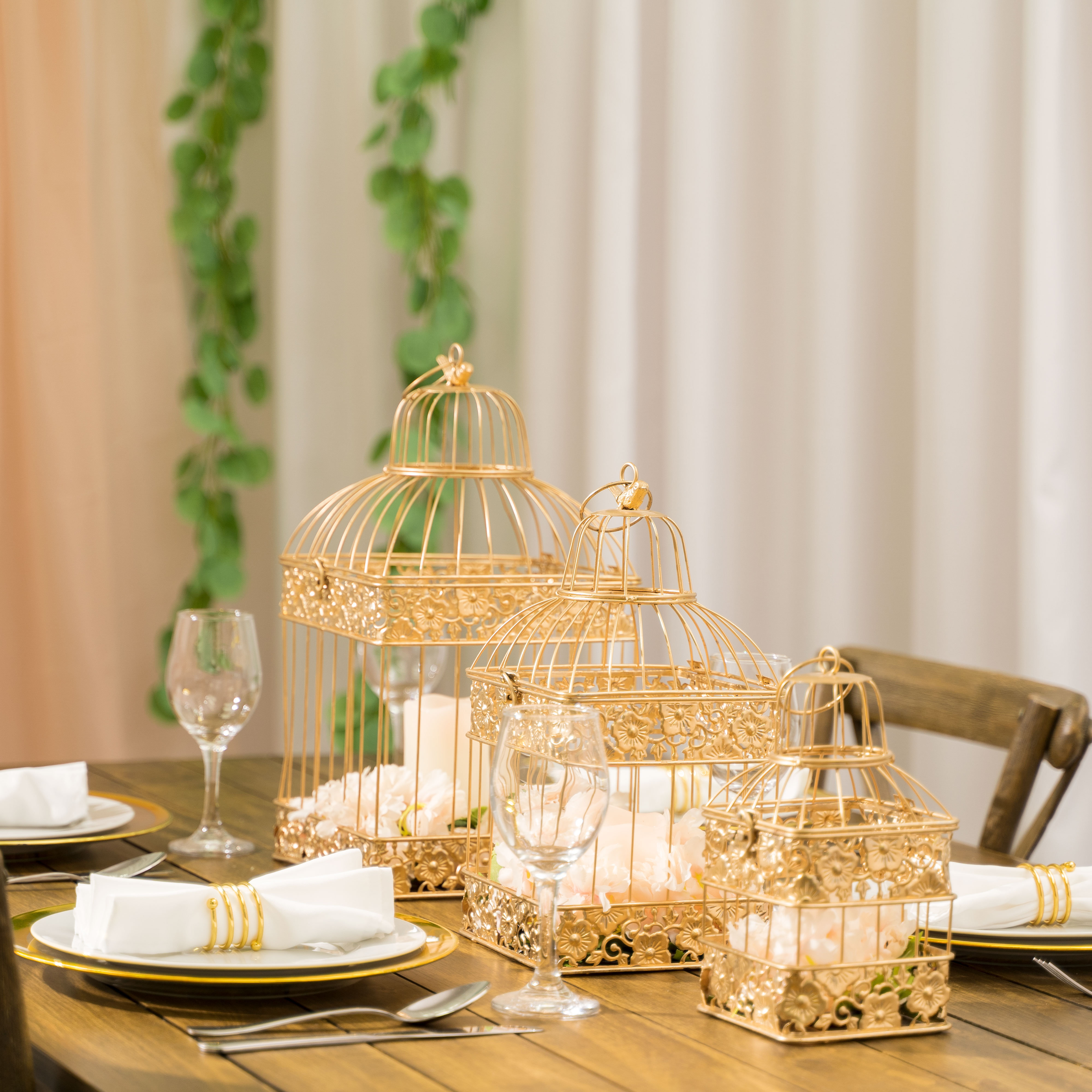 Antique Golden Designer Brass Bird Cage Wedding Centerpiece, For