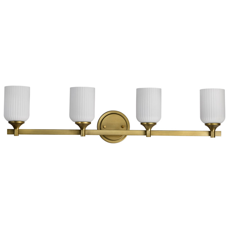 Meuble-lavabo Solara, Laiton naturel, 32,63 po de largeur, Quatre lumières