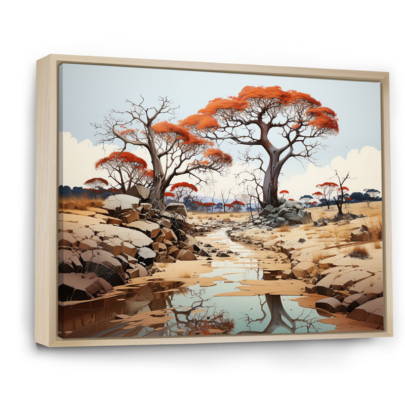 Paysage de baobab onirique, Cadre flottant doré, H 12 po x l 20 po