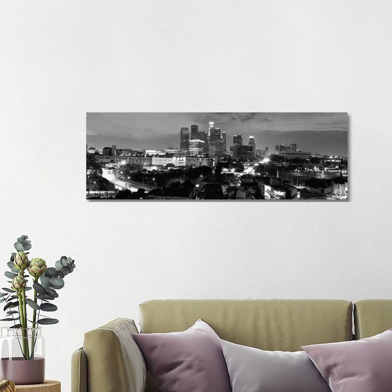Los Angeles Skyline Cityscape 1 Piece Wrapped Canvas Panoramic Wall Art, 121.92 cm H x 40.64 cm W x 3.175 cm D