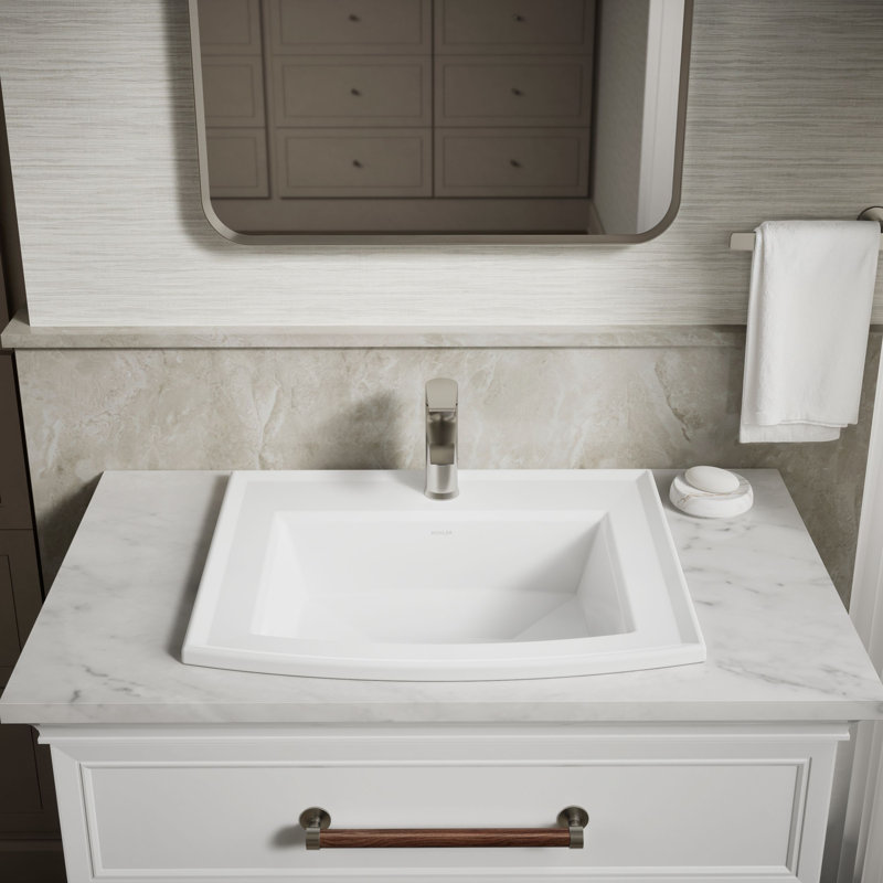 Archer® Vitreous China Rectangular Drop-In Bathroom Sink with Overflow, White, Single Hole 