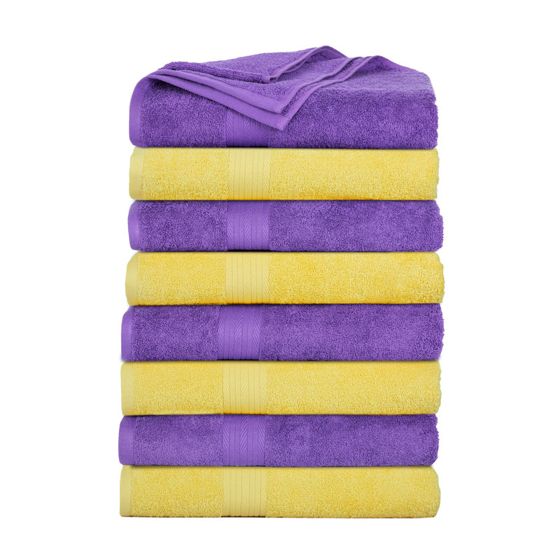 100% Cotton 600 GSM Bath Towels, Purple/Yellow