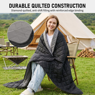 Couverture de camping imperméable et coupe-vent pour l'extérieur, tapis de pique-nique matelassé noir 78,7 po x 55 po, extérieur 600D Oxford, doublure en coton et en molleton, jeté portatif chaud pour le parc, la randonnée, le sac à dos et les voyages