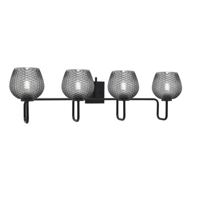 Amarmula 4 Light Bath Bar, Matte Black Finish, 6" Smoke Textured Glass