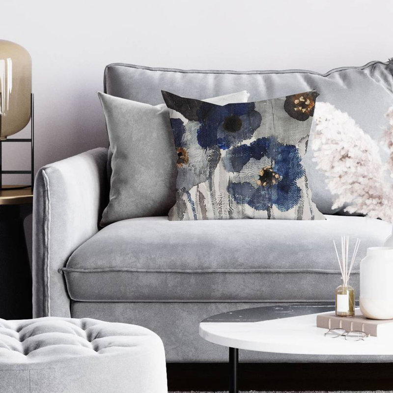 Blue blurry flowers - 16"x16" Throw pillow - Poly twill - Print on demand, 16"H x 16"W, Polyester/Polyfill
