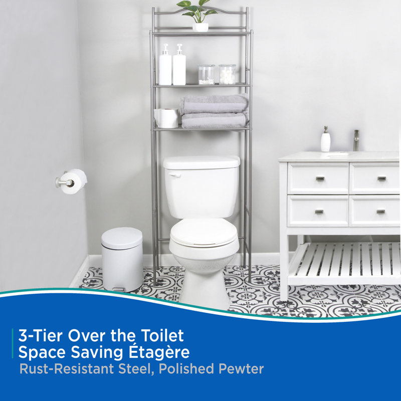 Polished Pewter 3-Tier Steel Over-The-Toilet Storage Rack