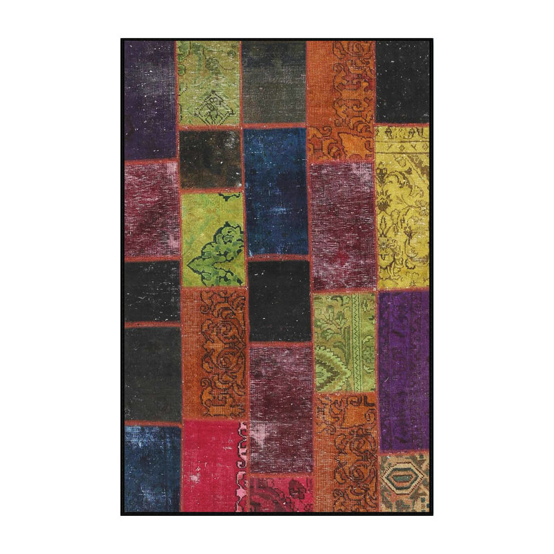 Tapis contemporaine jaune/bleu/rose, Rectangle 2 pi x 3 pi