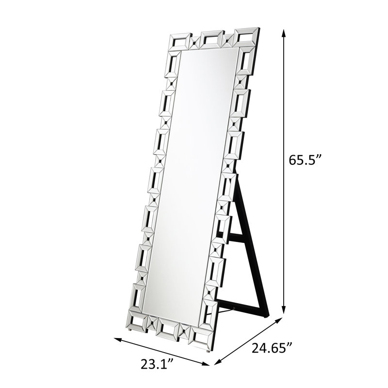 Miroir debout 24 po x 65 po à cadre géométrique argenté