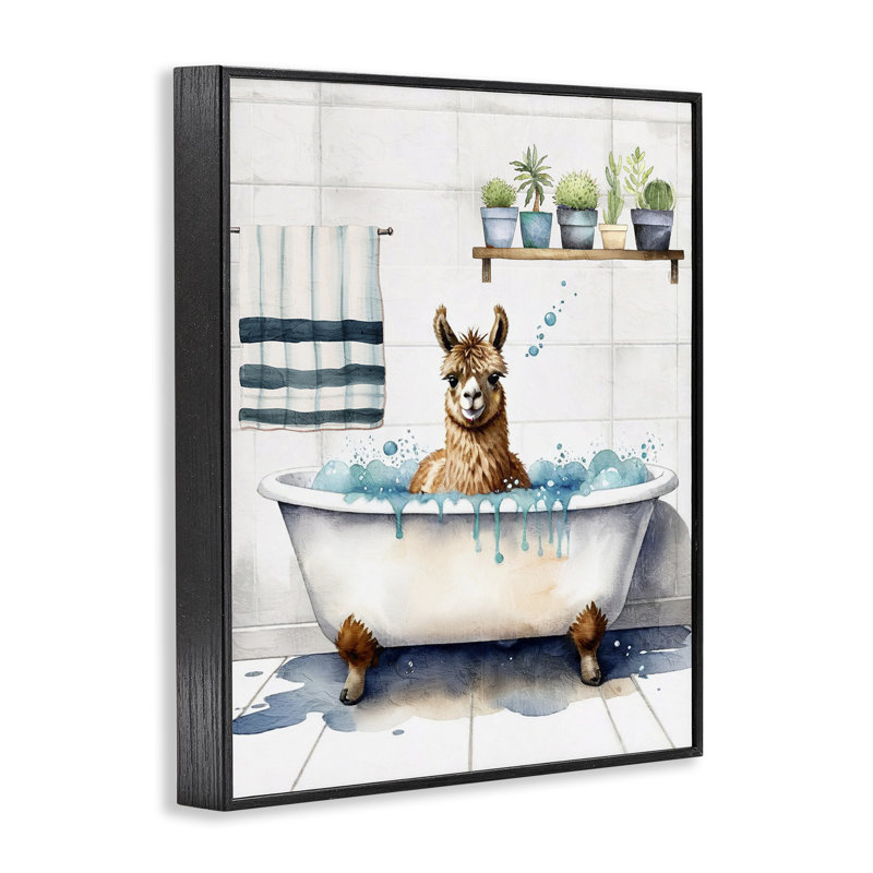 «Alpaca Bathtime Suds», estampe numérique par Kim Allen bk-125, Giclée encadrée noir minuit, H 30 po x l 24 po