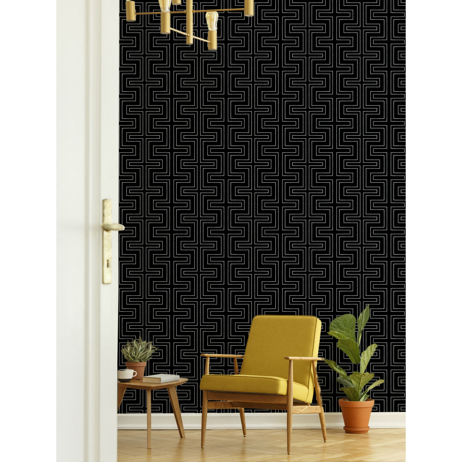 Halsted Modern Geometric Peel & Stick Wallpaper, Onyx, Non-pasted
