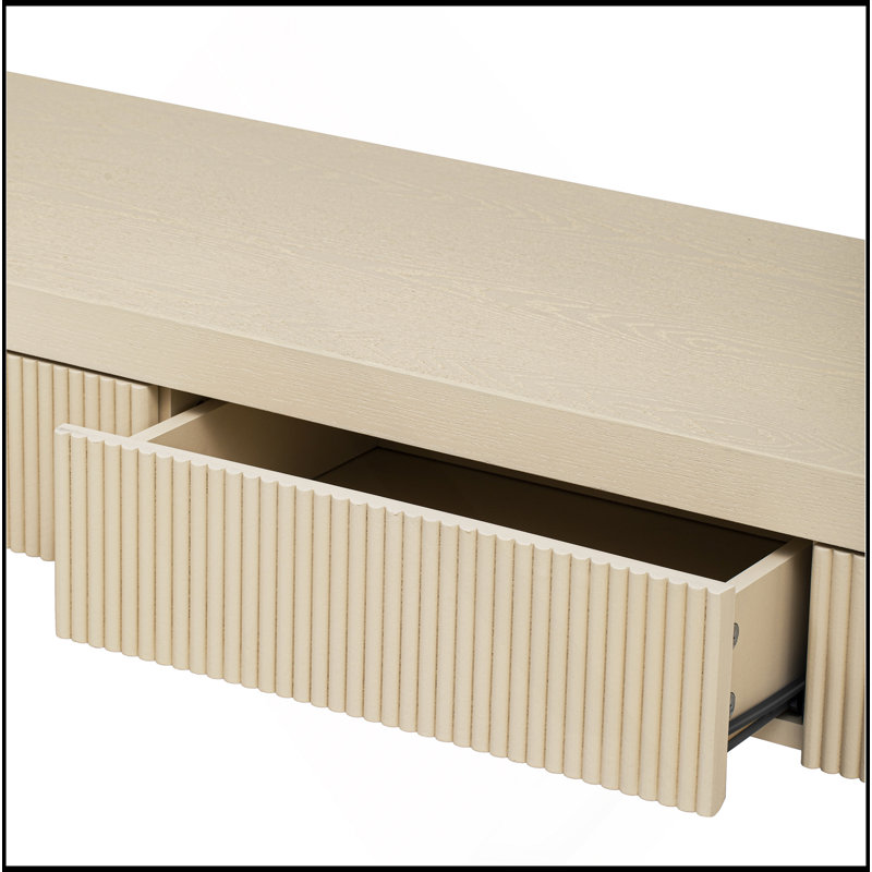 Console rustique avec 3 tiroirs cannelés - Table d'entrée en placage de bois massif avec grain de bois naturel pour le salon, le couloir (abricot)