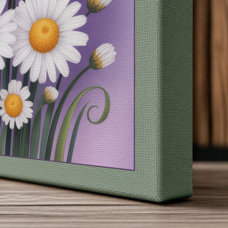 Daisies in Purple Vase Botanical - Wrapped Canvas, 30x20 - 76.2 x 50.8 cm, Sage Border