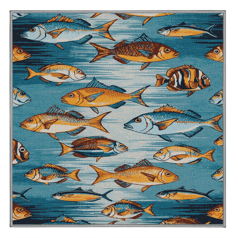 Tapis hawaïen lavable à motif de poissons tropicaux, Carré 3 pi