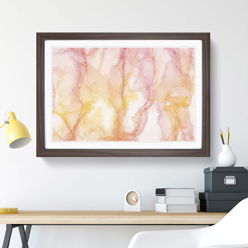 Vibes of Fire in Abstract - Picture Frame Painting Print, 35cm H x 50cm W x 2cm D, Walnut