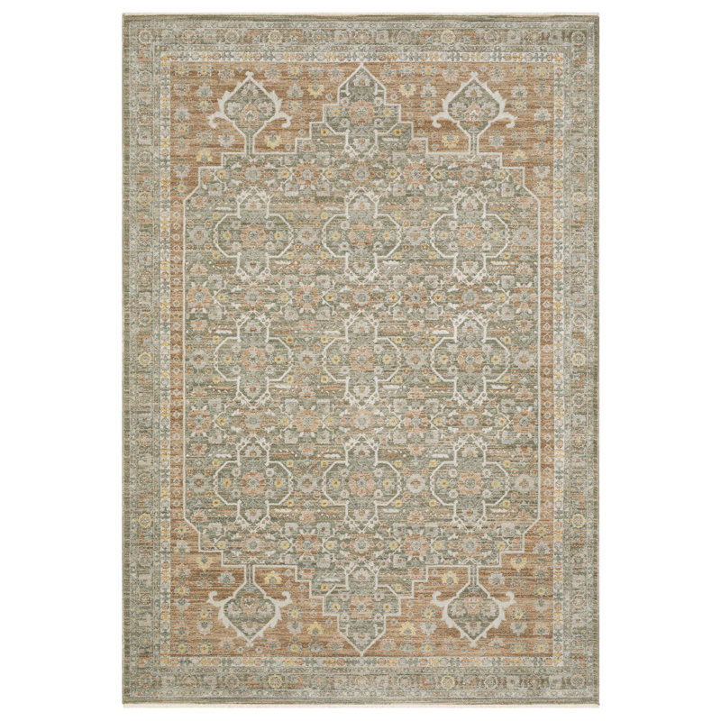 Tapis rouille / vert Kula Global Medallion, Rectangle 3 pi 3 po x 5 pi