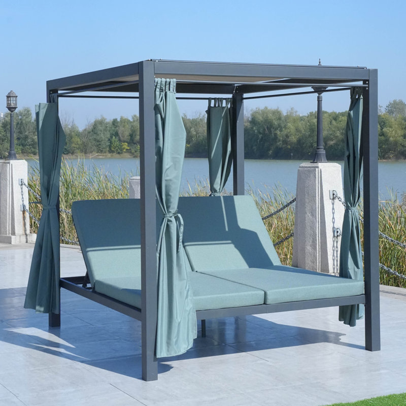 Chaise longue d'extérieur en métal Kanari - ensemble de 2, Céladon