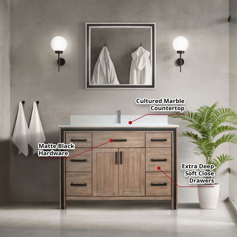 Ziva 48" Rustic Barnwood Single Bathroom Vanity