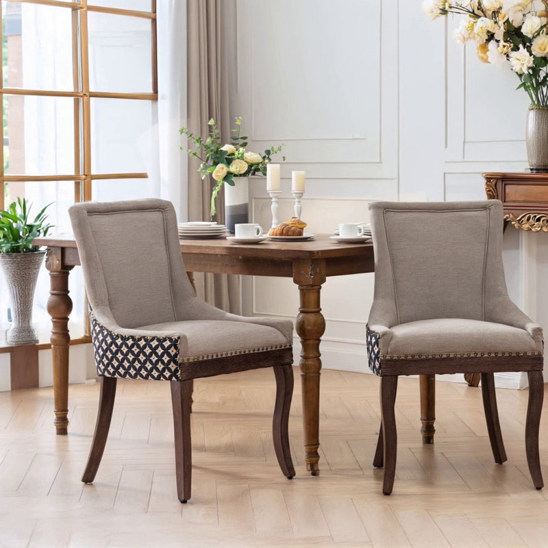Exquisite Solid Wood Ultra Side Dining Chair With Premium Cushion, BeigeFabric