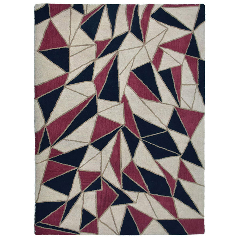Tapis en laine touffetés à la main Mullett - 5 pi x 8 pi, rectangulaire, multicolore, design moderne contemporain, tapis épais antidérapants faits à la main pour salon, chambre à coucher