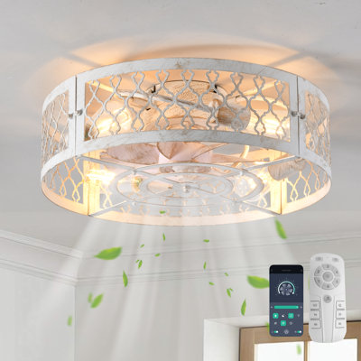 Otylia 19.7'' Farmhouse Reversible Caged Ceiling Fan with Light Kit and Remote