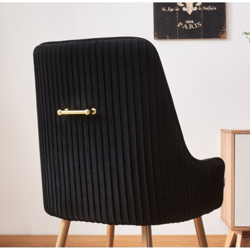 Quenton Modern Velvet Dining Chair - Accent Chair with Ergonomic Back Handle and Armrests - Gold Plated Metal Legs - For Kitchen Dining Room Living Room - Single