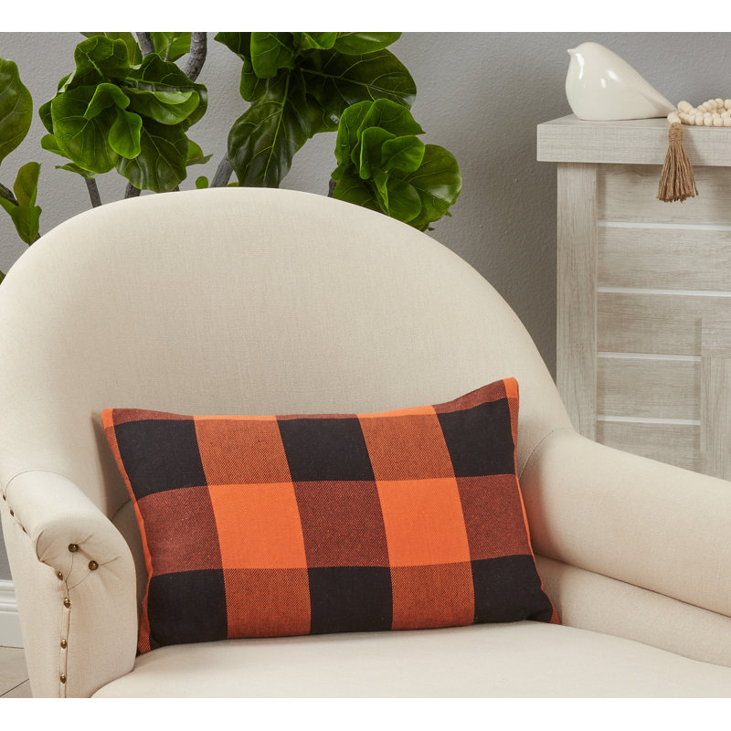 Orange Buffalo Plaid Throw Pillow with Poly Filling